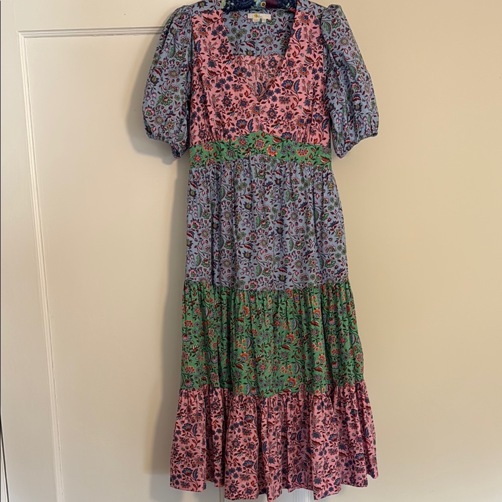 Boden Pink and Blue Tiered Puff Sleeve Sundress